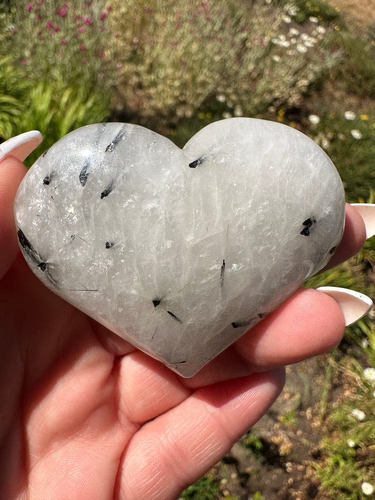 Black Tourmaline in Quartz Hearts
