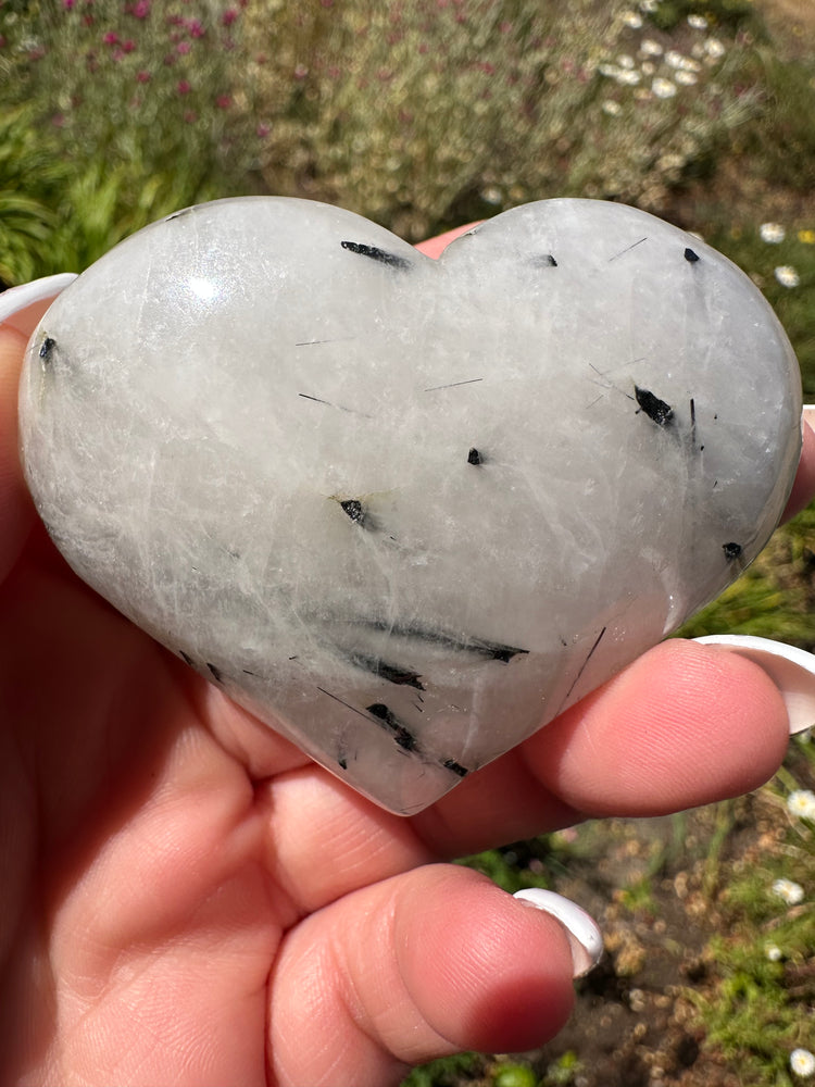 Black Tourmaline in Quartz Hearts