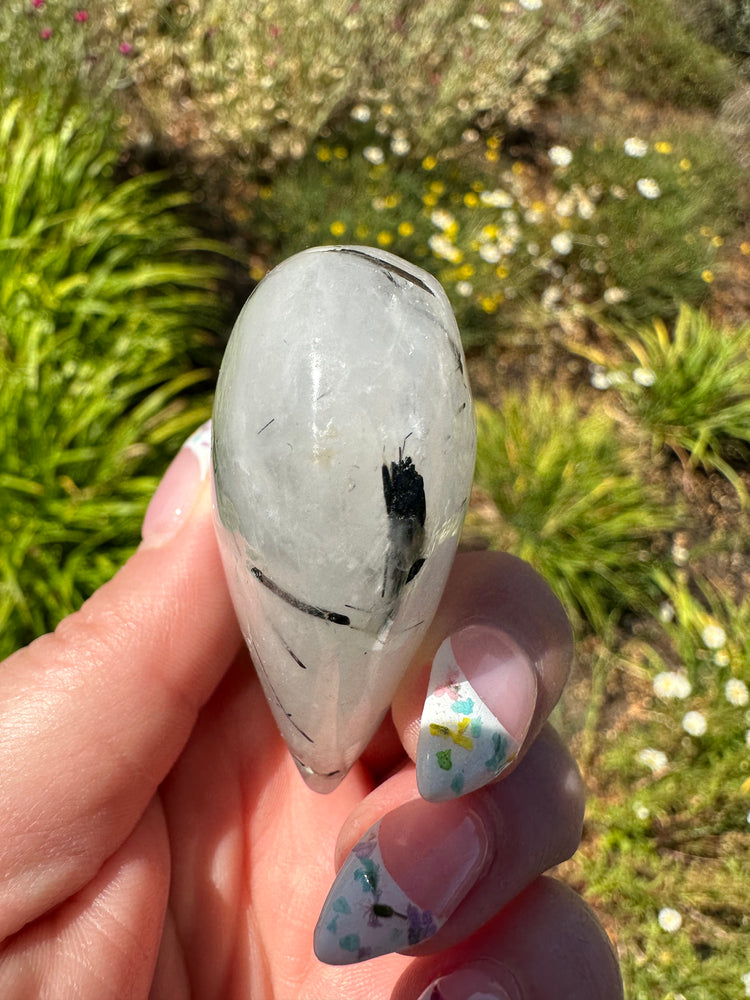 Black Tourmaline in Quartz Hearts