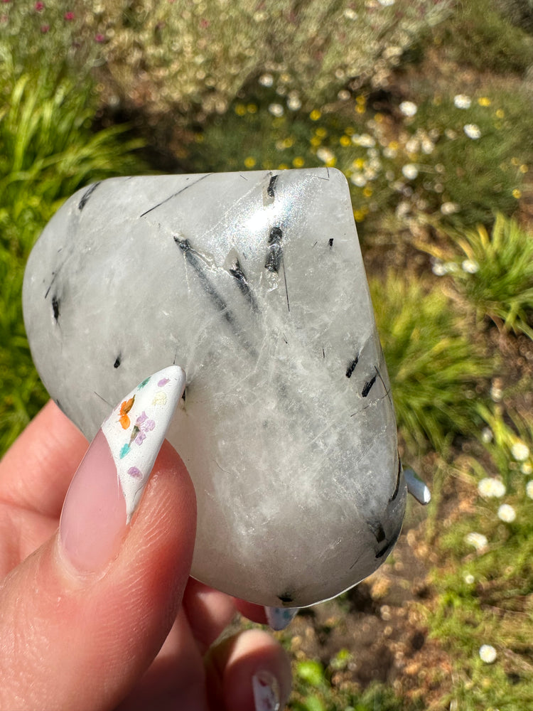 Black Tourmaline in Quartz Hearts