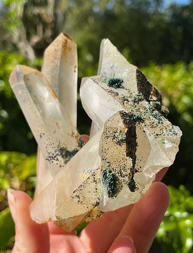Chrysocolla on Clear Quartz