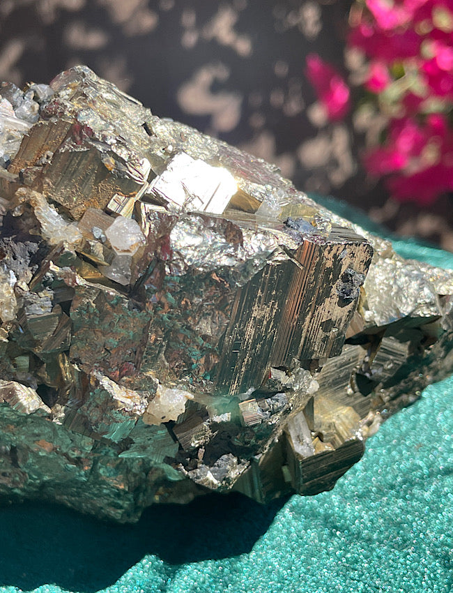 Pyrite, Chalcopyrite & Clear Quartz on Black Tourmaline