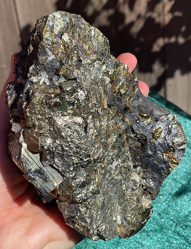 Pyrite, Chalcopyrite & Clear Quartz on Black Tourmaline