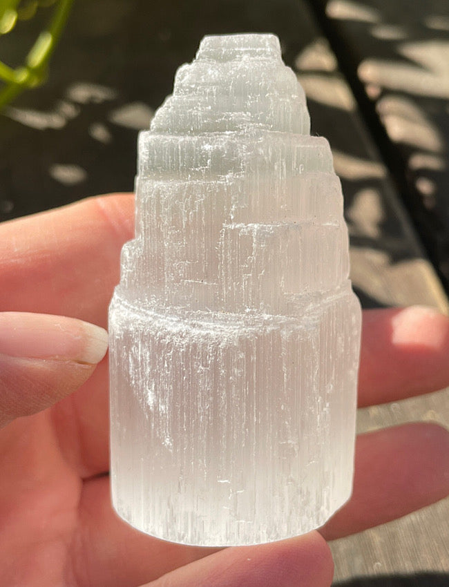 Satin Spar Selenite Mini Tower