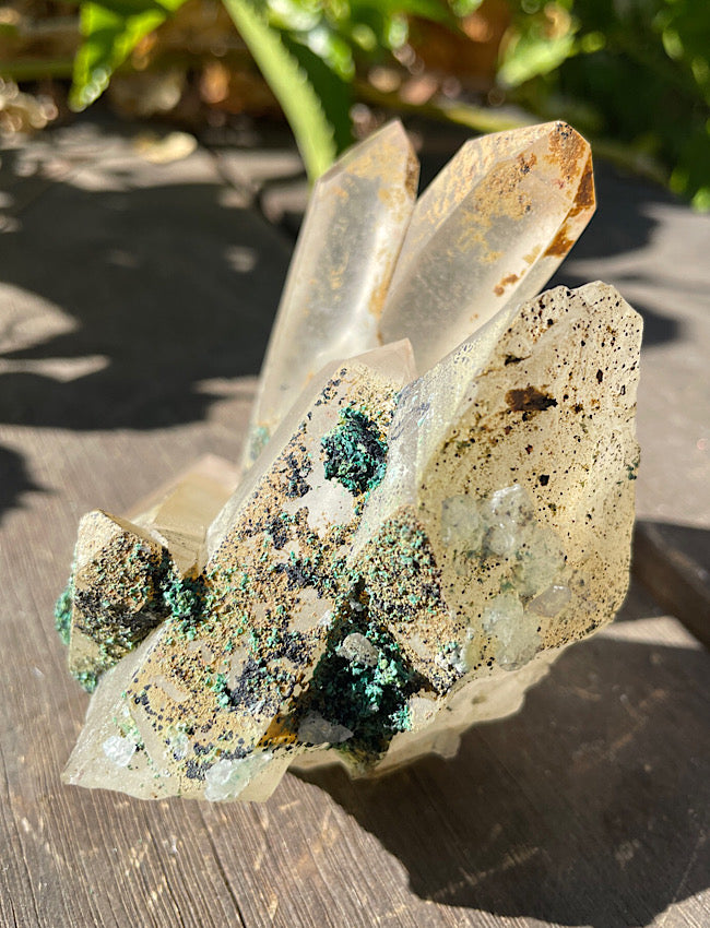Chrysocolla on Clear Quartz