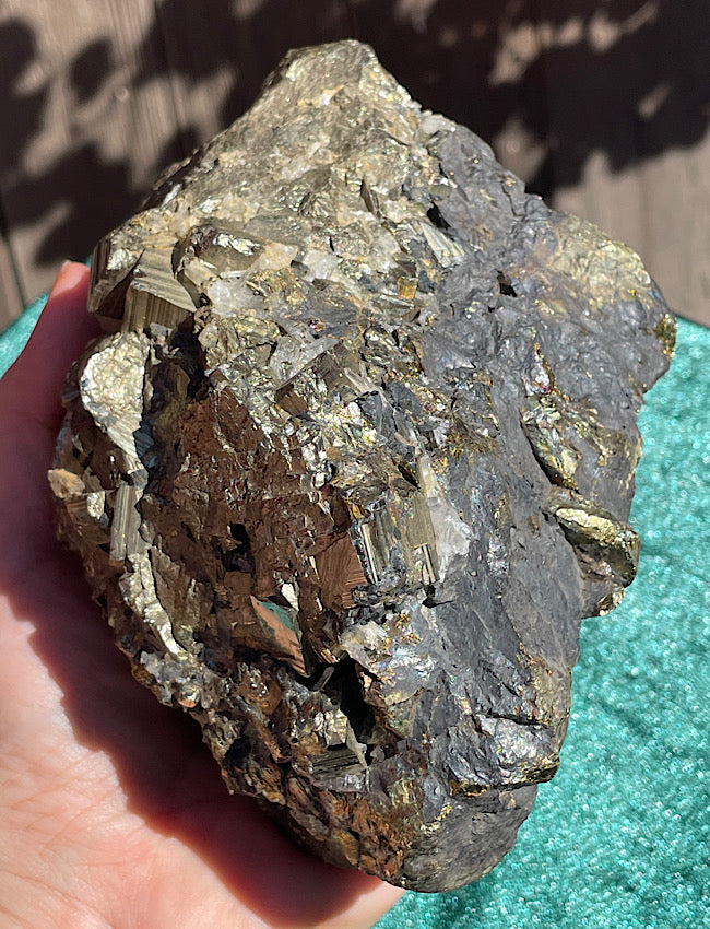 Pyrite, Chalcopyrite & Clear Quartz on Black Tourmaline