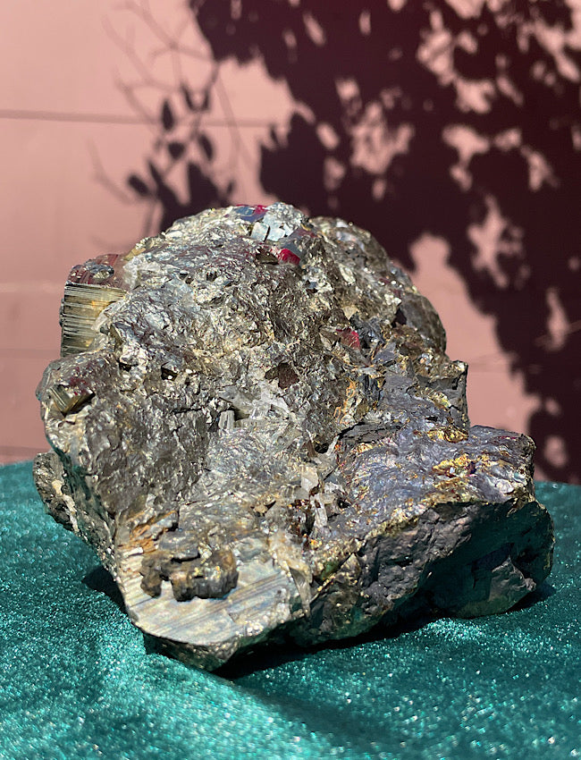 Pyrite, Chalcopyrite & Clear Quartz on Black Tourmaline