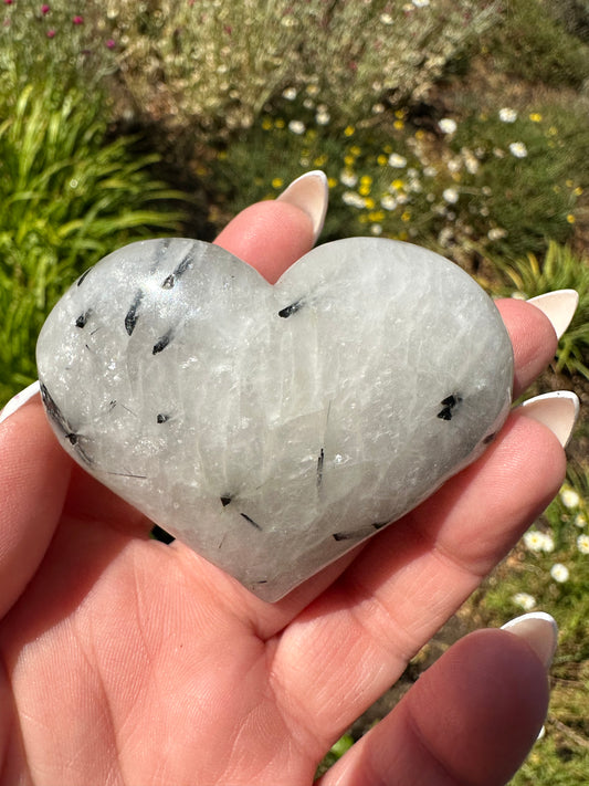 Black Tourmaline in Quartz Hearts