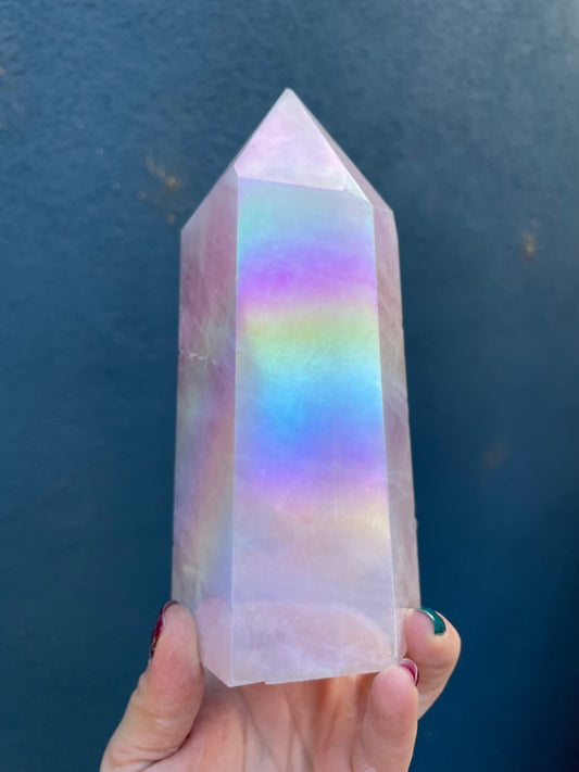 Large Angel Aura Rose Quartz Point