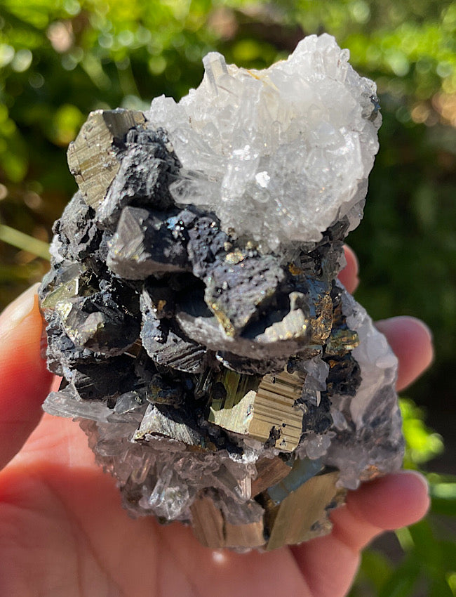 Black Tourmaline, Clear Quartz, and Pyrite Cluster