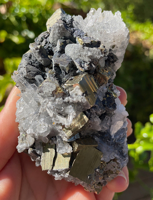 Black Tourmaline, Clear Quartz, and Pyrite Cluster