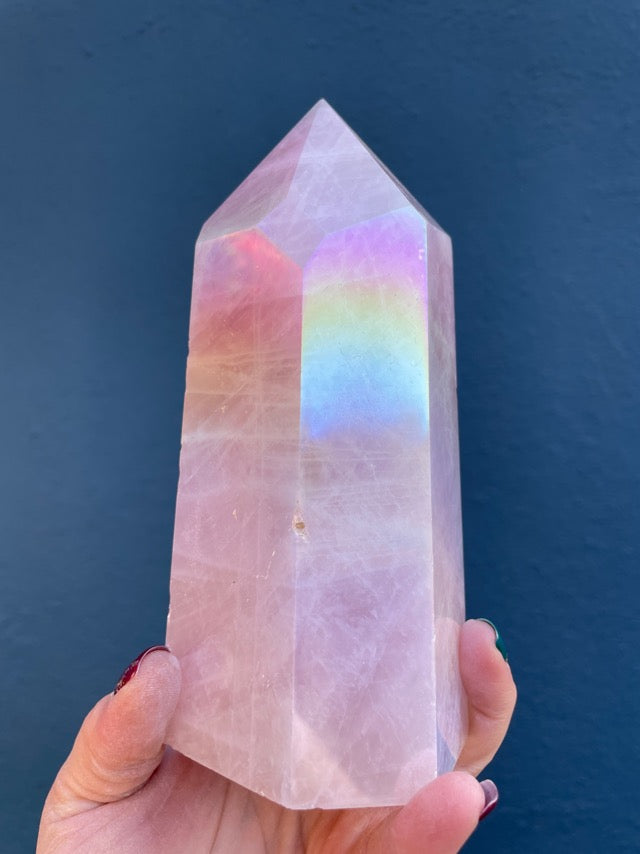 Large Angel Aura Rose Quartz Point