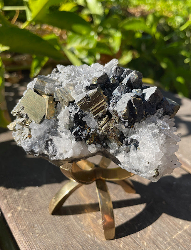 Black Tourmaline, Clear Quartz, and Pyrite Cluster