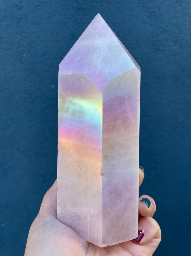 Large Angel Aura Rose Quartz Point