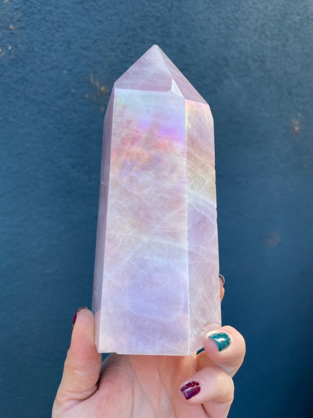 Large Angel Aura Rose Quartz Point