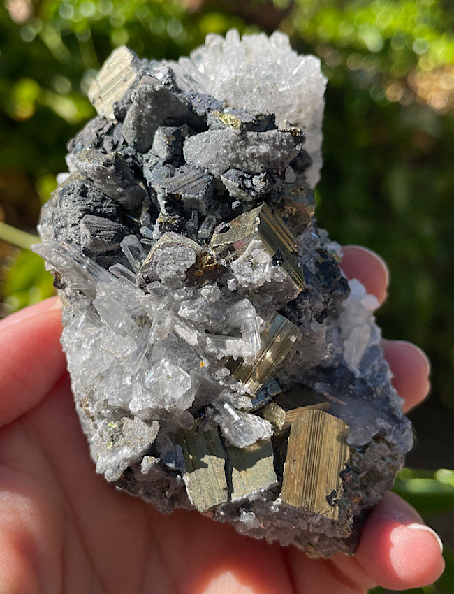 Black Tourmaline, Clear Quartz, and Pyrite Cluster