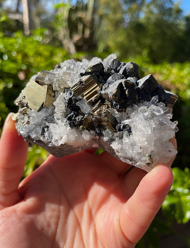 Black Tourmaline, Clear Quartz, and Pyrite Cluster