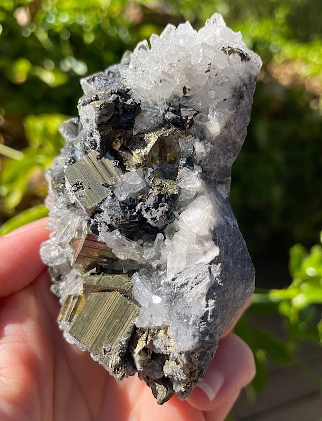 Black Tourmaline, Clear Quartz, and Pyrite Cluster