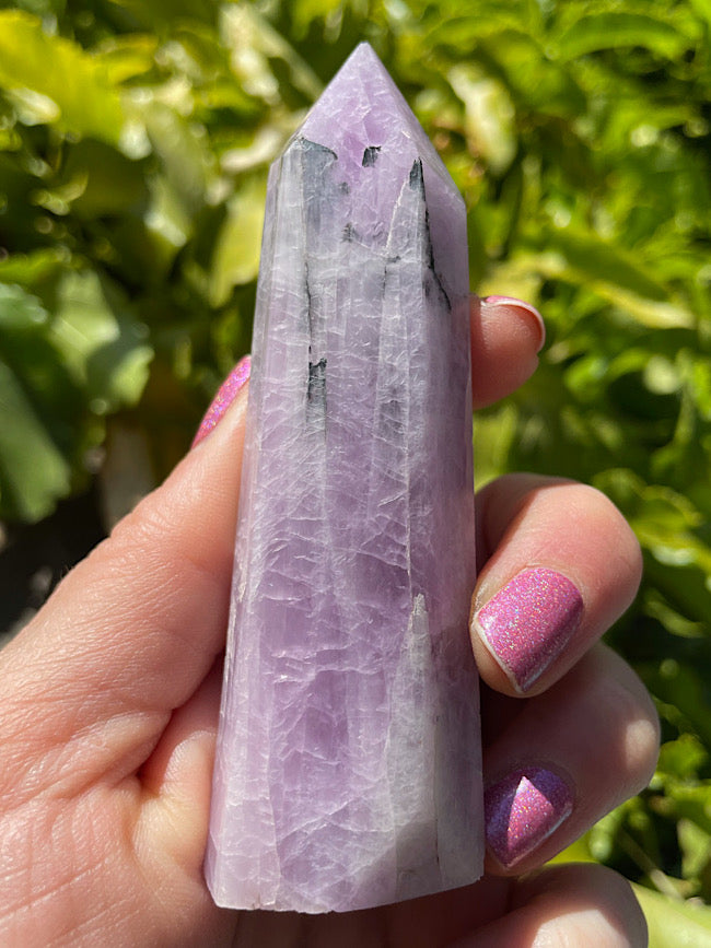 Kunzite Point with Black Tourmaline