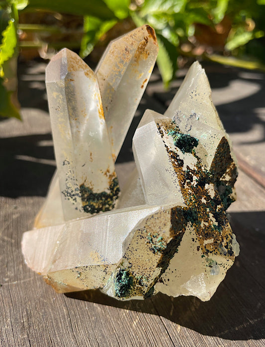 Chrysocolla on Clear Quartz