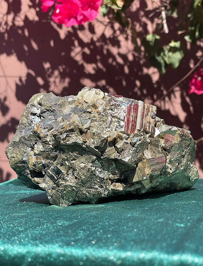 Pyrite, Chalcopyrite & Clear Quartz on Black Tourmaline