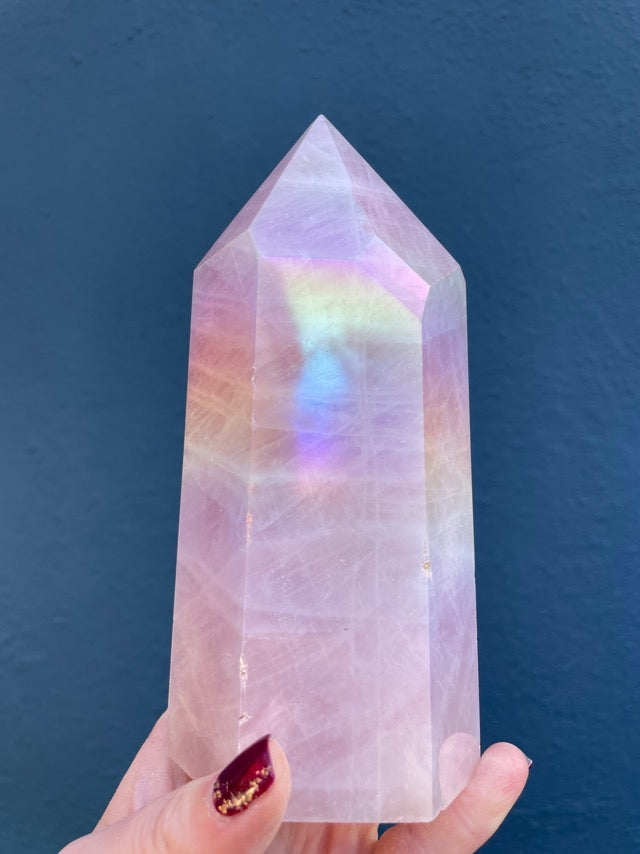 Large Angel Aura Rose Quartz Point